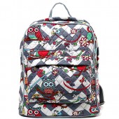 $19.99 Quilted Cotton Backpack - Owl & Chevron Printed - Grey
