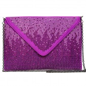 Evening Bag - Satin Envelop Clutch w/ Graident Colored Rhinestones - Purple